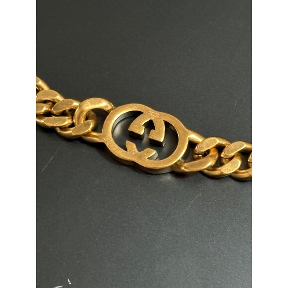 Gucci Unisex Cuban Link GG Gold Tone Bracelet Lion Charm Stamped Authentic W Box - Picture 5 of 12